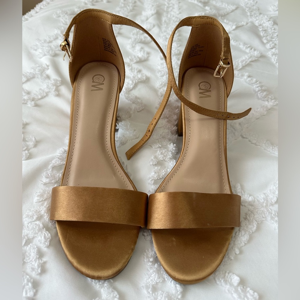 Gold Women's Satin Ankle-Strap Sandals Size 8.5